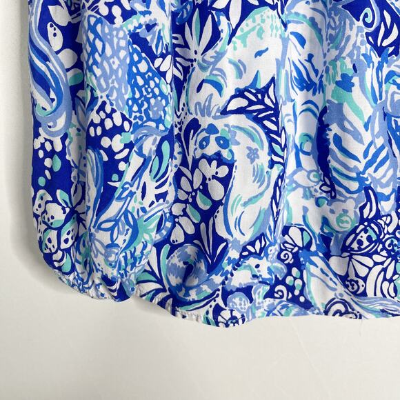 Lilly Pulitzer XSmall Blue Willa Top Royal Purple 60 Animals Tie V Neck Blouse - Picture 9 of 11